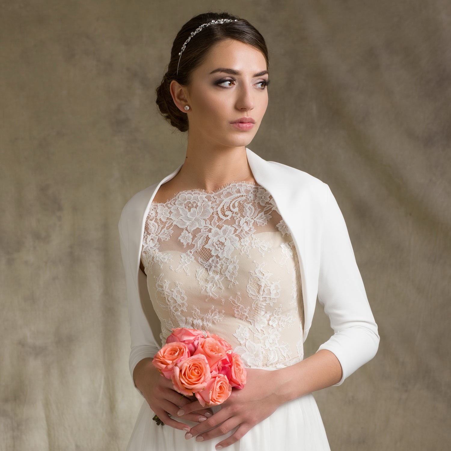  Bolero  mariage mousseline  manches 3 4 Xenia